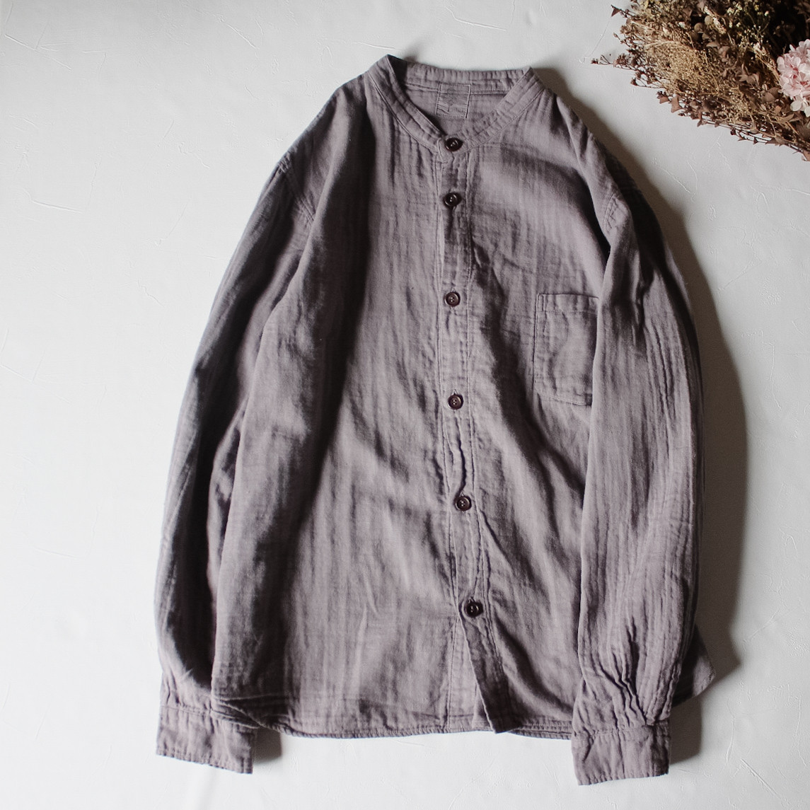 草木染めgauze shirt 淡藤色 五倍子染めダブルガーゼシャツ