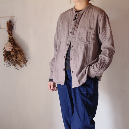 草木染めgauze shirt 淡藤色 五倍子染めダブルガーゼシャツ