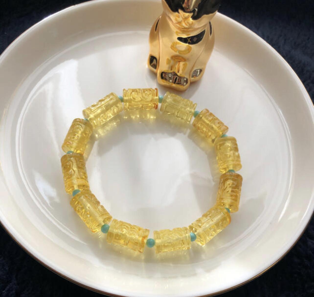 天然無処理　ゴールドアンバー　マニ車　ブレスレット