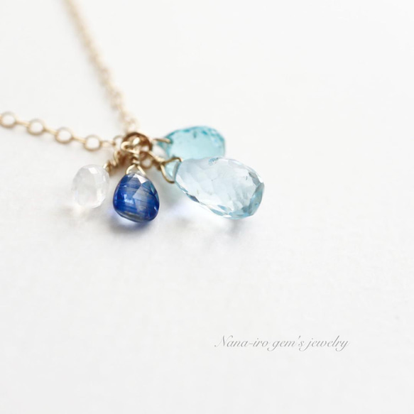 ＊訳あり＊14kgf skybluetopaz × 3stones necklace 1枚目の画像