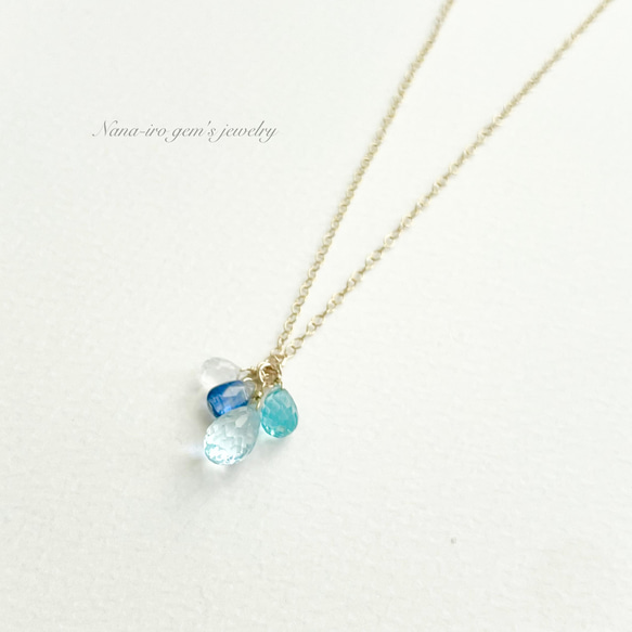 ＊訳あり＊14kgf skybluetopaz × 3stones necklace 9枚目の画像