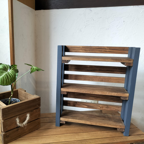 送料込み】無垢材でつくる 3段スパイスラック ― ディキシーブルー