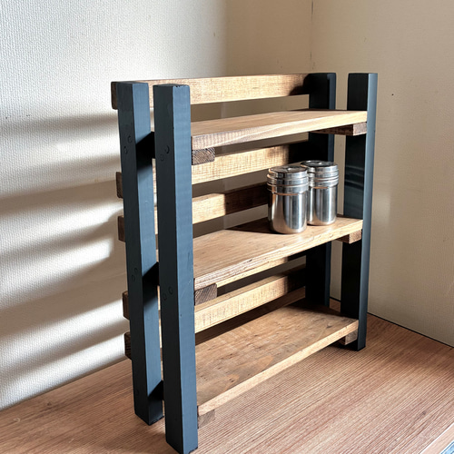 送料込み】無垢材でつくる 3段スパイスラック ― ディキシーブルー