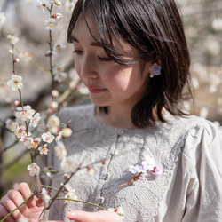 【受注制作】春の福袋2022　ブローチ・イヤーアクセサリー　桜 ひらり（ペールピンク）　手編み　レース編み 8枚目の画像