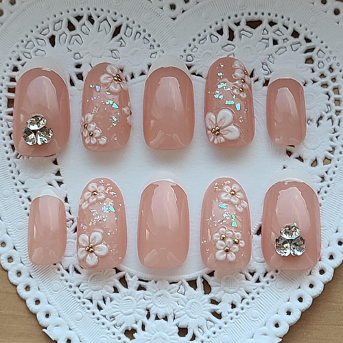 ネイルチップ フレンチネイル 光沢 ネイル ネイルシート ピンク 花 1115n-04.jpg