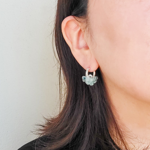 即納送料無料SV925SF Aquamarine drops wrapped hoop earrings 2枚目の画像