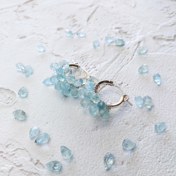 即納送料無料SV925SF Aquamarine drops wrapped hoop earrings 4枚目の画像