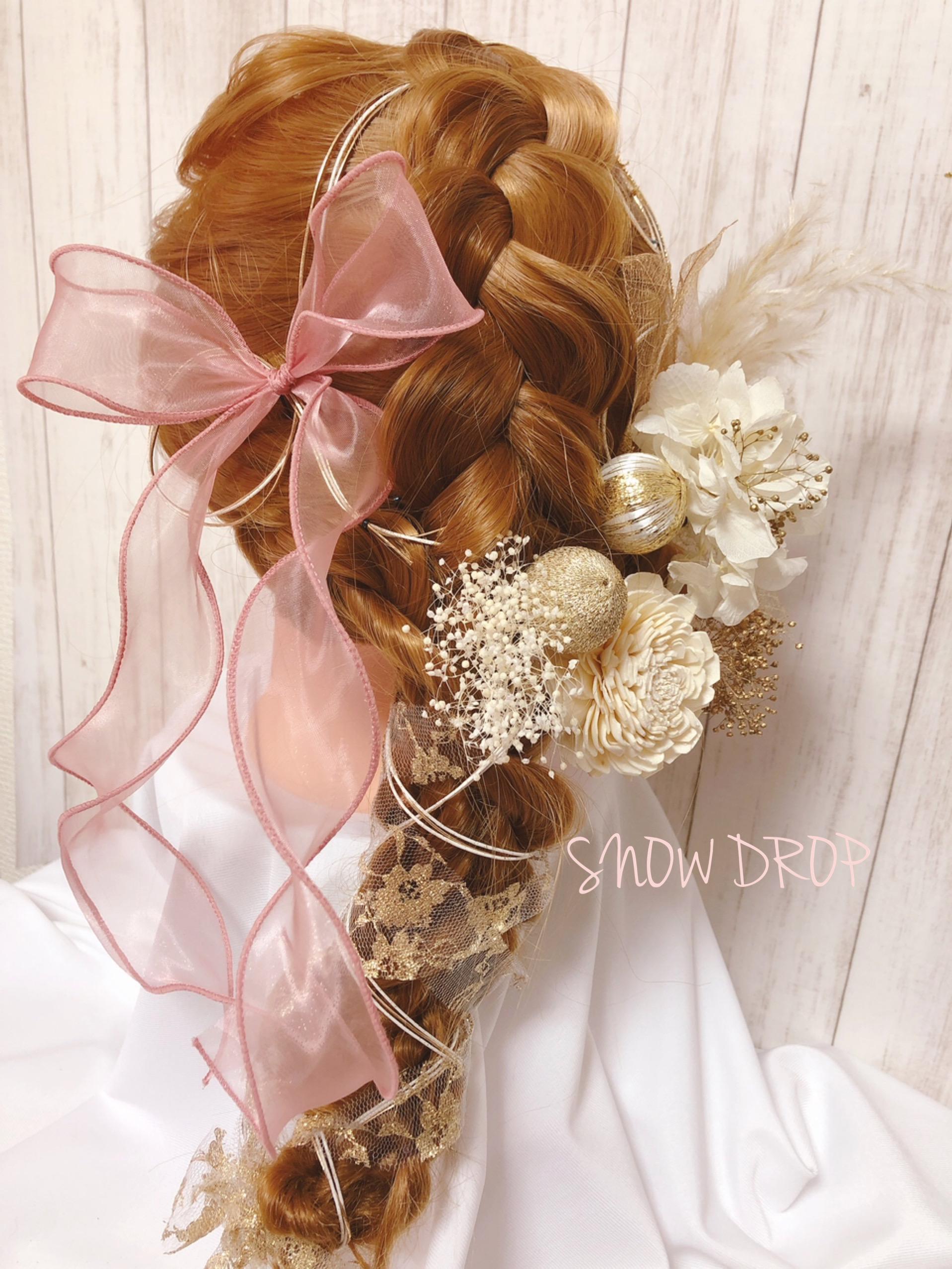 strawberry sherbet♥️カールリボン髪飾り♡卒業式髪飾り♡成人式髪飾り♡ブライダル髪飾り♡ウェディング
