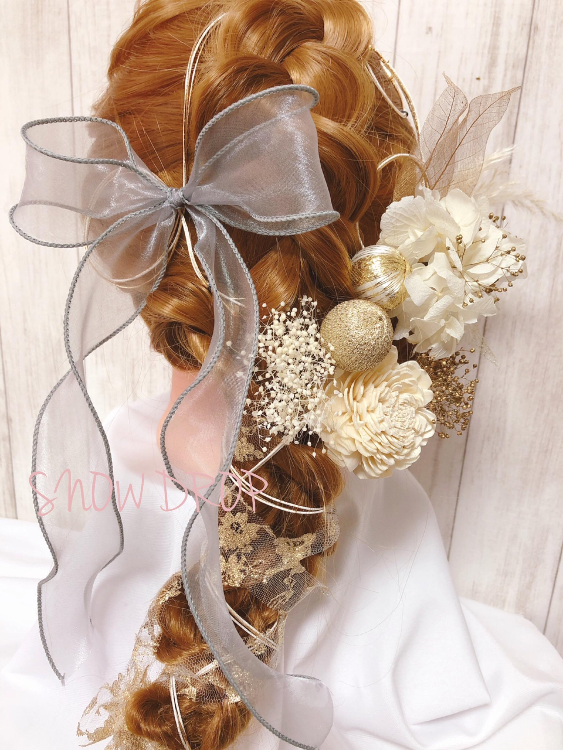 peaceful olive♥️カールリボン髪飾り♡卒業式髪飾り♡成人式髪飾り♡ブライダル♡結婚式♡ウェディング