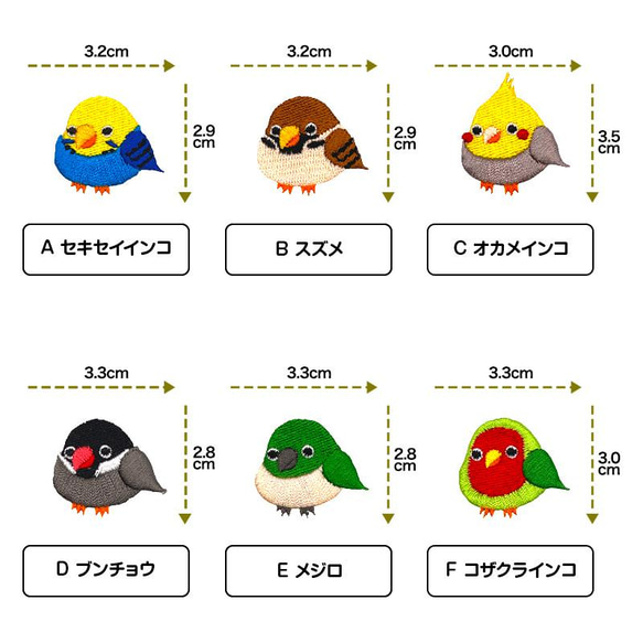 かわいい 鳥 ワッペン 3枚セット 日本製 帽子につける アイロン 接着 動物 アップリケ セキセイインコ スズメ オカ 2枚目の画像