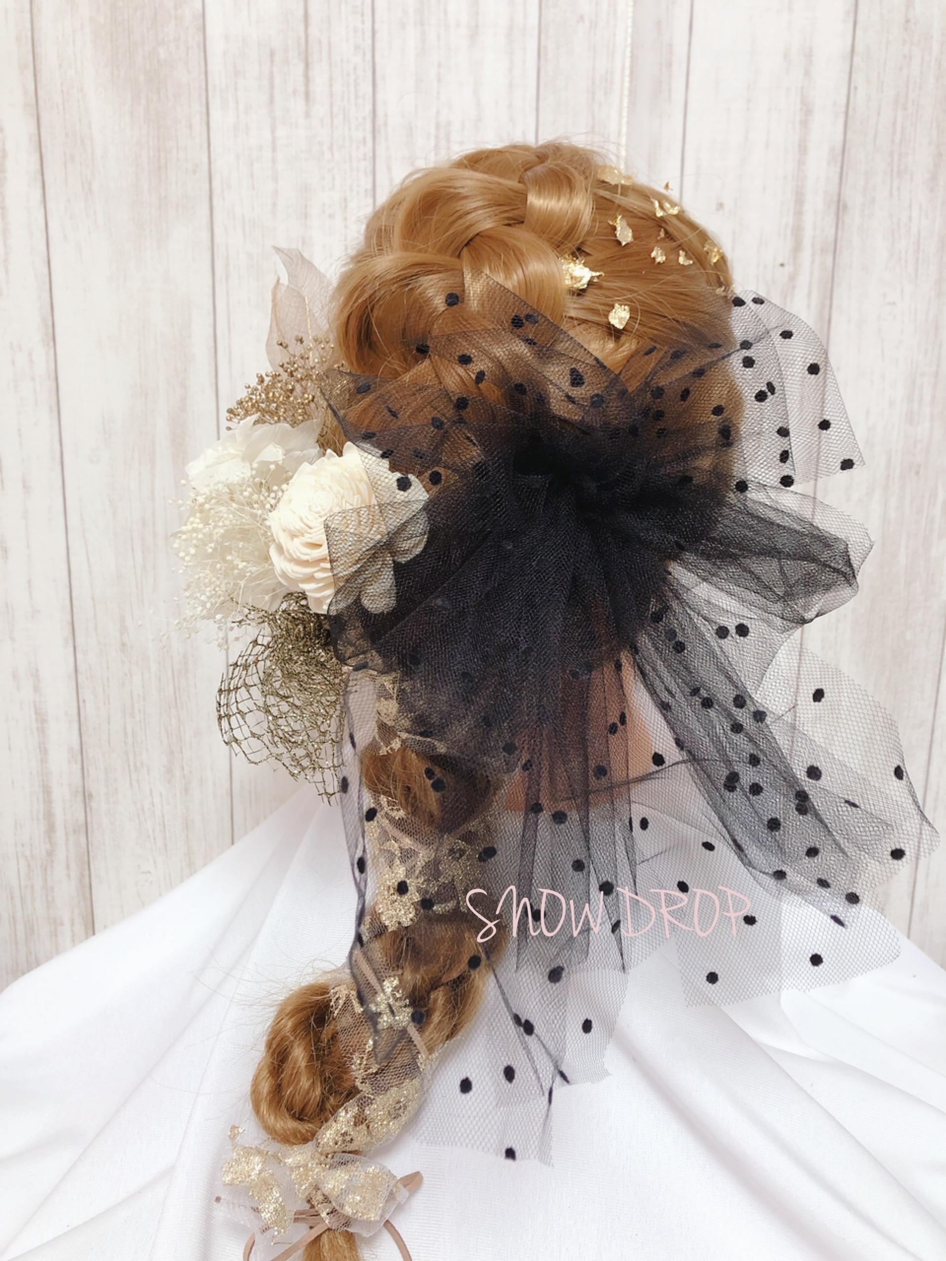 ドットチュールリボン髪飾り♡卒業式髪飾り♡成人式髪飾りブライダル髪飾り♡結婚式♡ウェディング♡前撮り