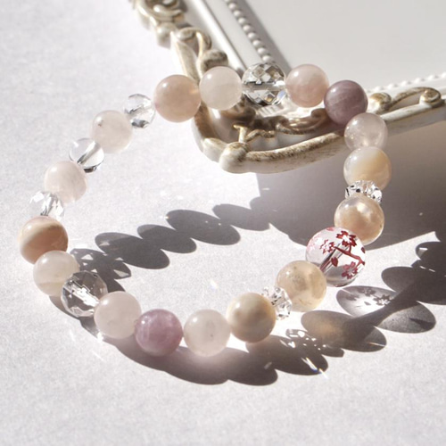 桜彫り水晶 / 桜瑪瑙 / ローズクォーツ / クンツァイト ブレス(16