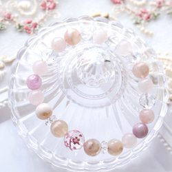 桜彫り水晶 / 桜瑪瑙  / ローズクォーツ / クンツァイト  ブレス(16㎝) 2枚目の画像
