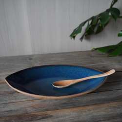 青いボート皿(30cm)　カレー・パスタ・チャーハン・大皿としても 3枚目の画像