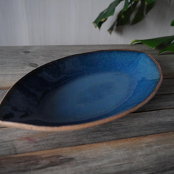 青いボート皿(30cm)　カレー・パスタ・チャーハン・大皿としても 6枚目の画像