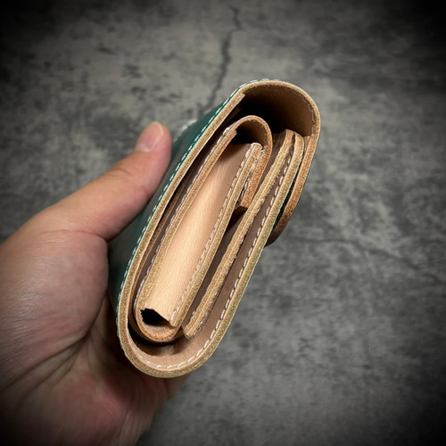 総手縫い ミドルウォレット 財布 フルレザー 本革 牛革 ヌメ革 革財布 経年変化を楽しむ ミドルウォレット 総手縫い 三つ折り 財布