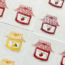 透明水彩画「ジャムシール」北欧イラスト　丸シール４８枚　いちごジャム　イチゴ　ブドウ　レモン　ラッピング　ショップシール 3枚目の画像