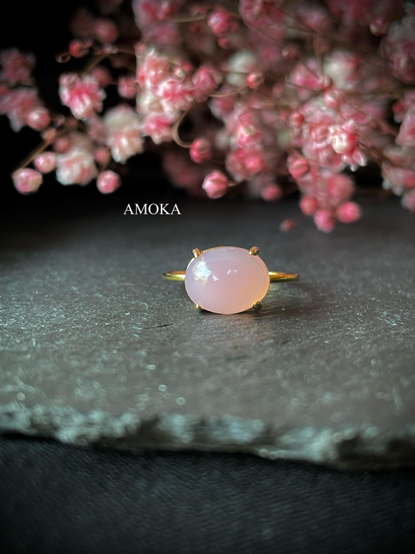 【桜色】春爛漫　silver925  18KGP ピンクカルセドニーリング    天然石リング 指輪  サイズ変更 5枚目の画像