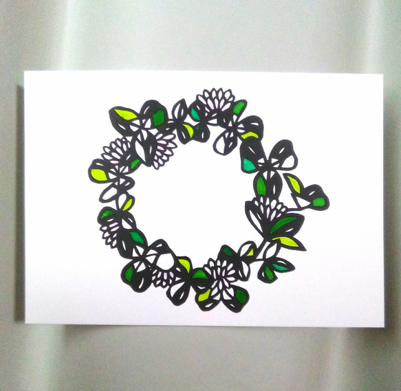 【切り絵】原画　A5サイズ　clover wreath 1枚目の画像