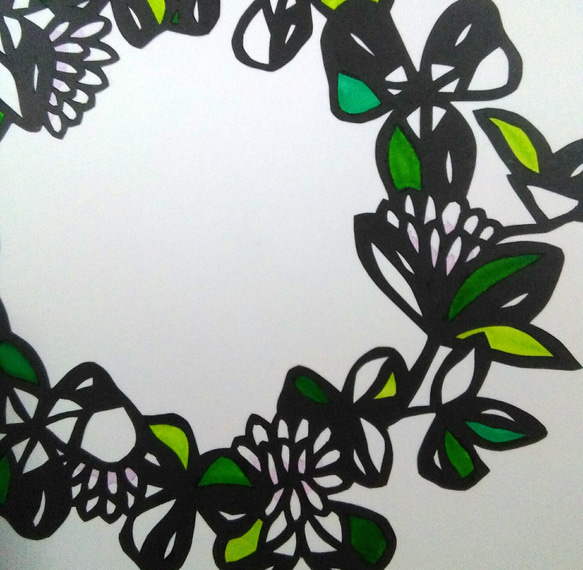 【切り絵】原画　A5サイズ　clover wreath 2枚目の画像