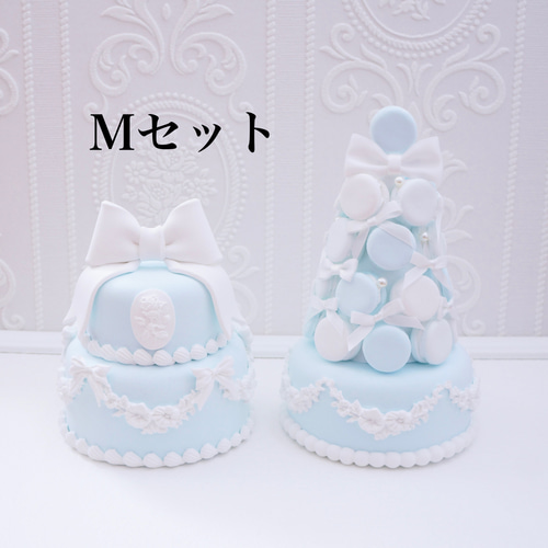 クラシカルリボンのクレイケーキ&マカロンタワーのセット✳︎ピンク