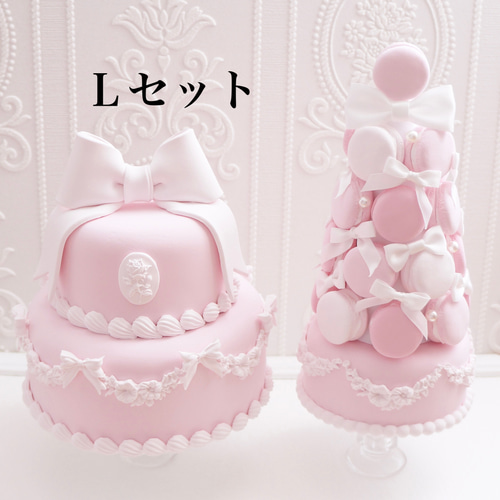クラシカルリボンのクレイケーキ&マカロンタワーのセット