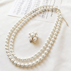 ロングネックレスとブローチ】国産コットンパールのネックレスと