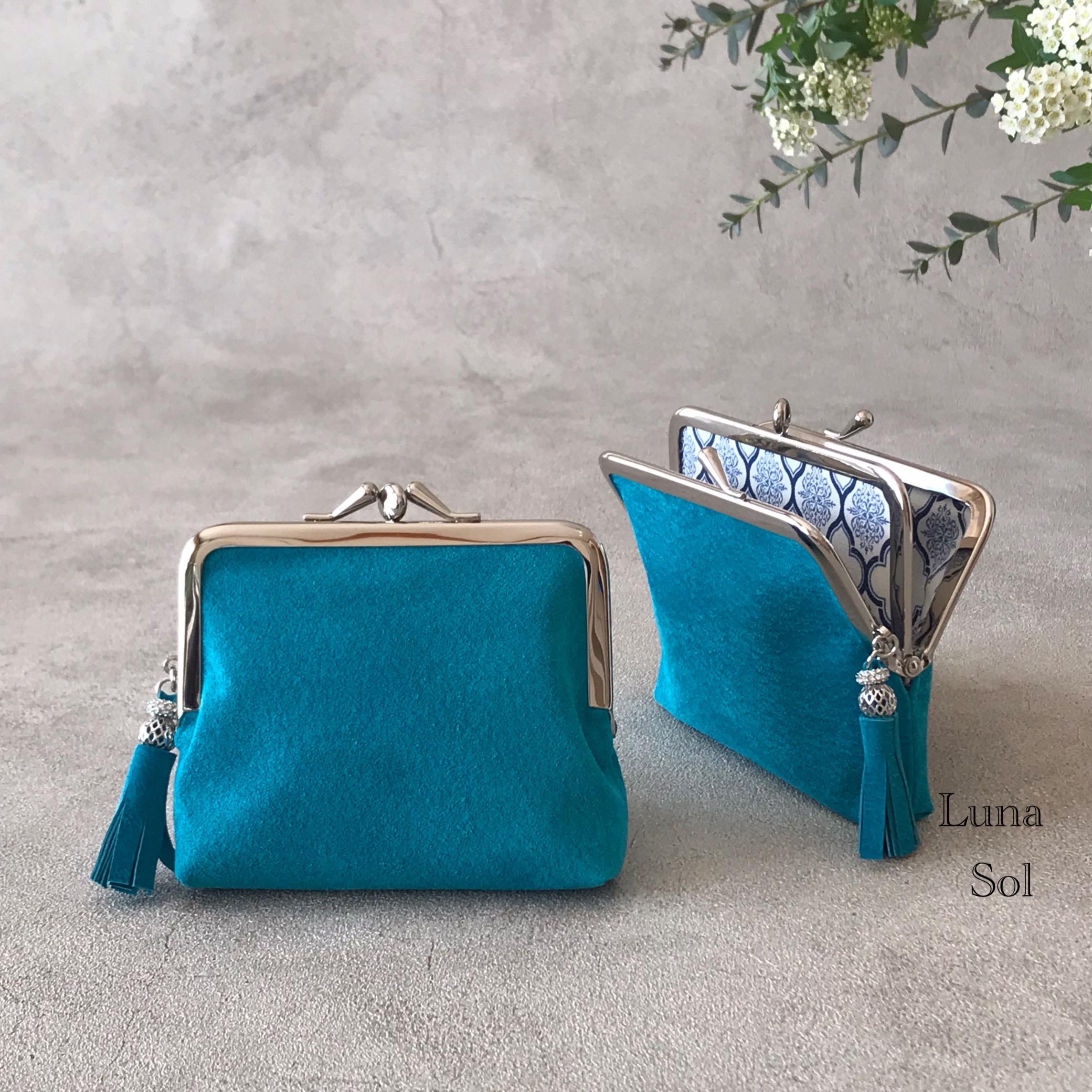 仕切りのあるマルチながま口ポーチ・財布(turquoise blue x 仕切りのあるマルチながま口ポーチ・財布(turquoise blue x