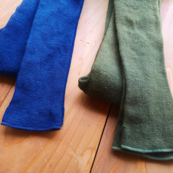 古色×藍染めほんわかwool leggings*草木染めウールレギンス 国産冬スパッツ 2枚目の画像
