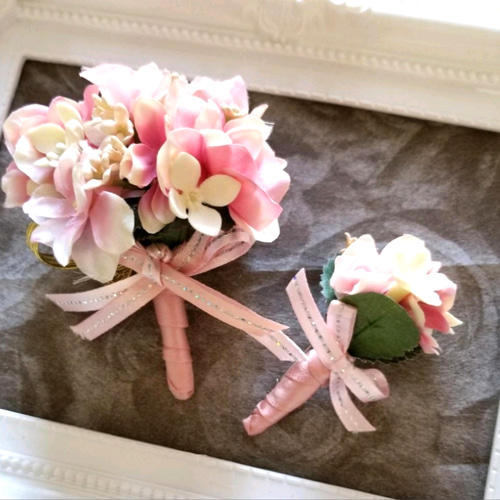 花かんむり♡リボン型ブーケ♡ブートニア♡花ピン♡パールライン 花かんむり♡リボン型ブーケ♡ブートニア♡花ピン♡パールライン