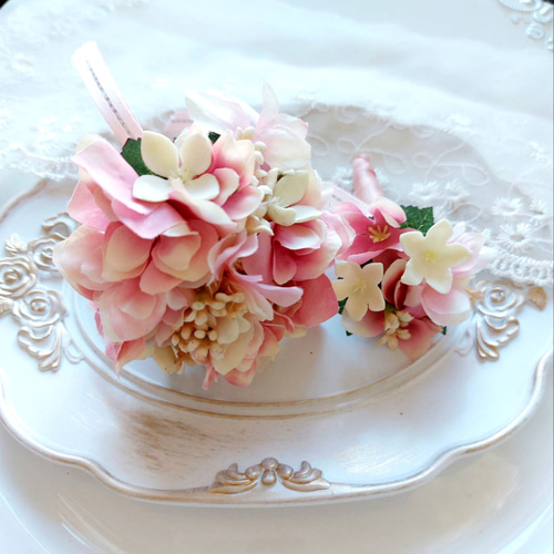 花かんむり♡リボン型ブーケ♡ブートニア♡花ピン♡パールライン 花かんむり♡リボン型ブーケ♡ブートニア♡花ピン♡パールライン