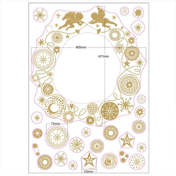 大きなガラス専用ステッカー「金ラメ・輪飾りと天使」 GWS-473 6枚目の画像