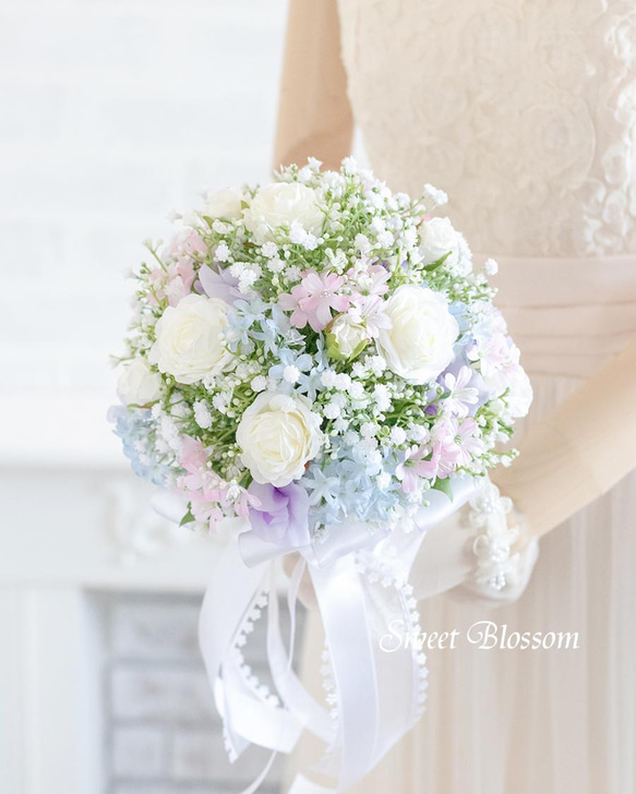 オーダーメイド】ラウンドブーケ＆ブートニア ☆ ウェディングブーケ2点セット ウェルカムボード Sweet Blossom 通販  13492975｜Creema(クリーマ)