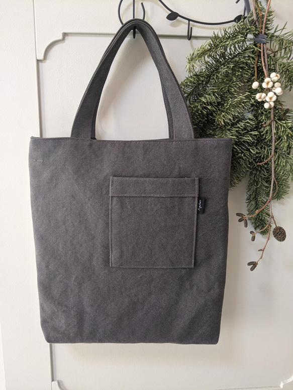 ミナペルホネン・シンフォニーBag【symphony/navy】チャコールグレートートバッグ【受注製作】 6枚目の画像