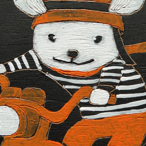 ネズミ　アクリル画　原画 ネズミとスニーカーのウッドバーニングアート 原画 絵画 動物の