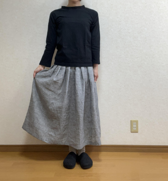 上質リネン♡ミニギンガムチェック タックギャザースカート 1枚目の画像