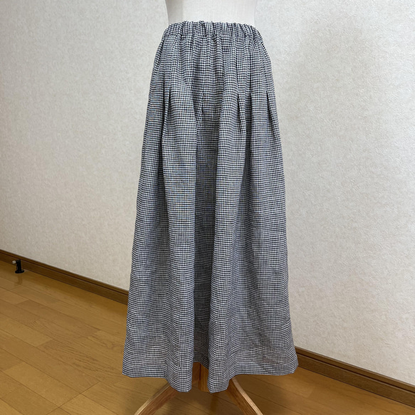 上質リネン♡ミニギンガムチェック タックギャザースカート 4枚目の画像