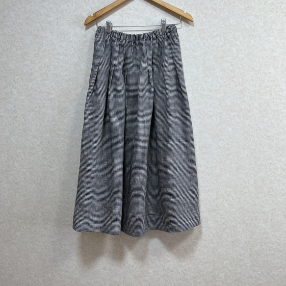 上質リネン♡ミニギンガムチェック タックギャザースカート 5枚目の画像