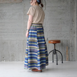裾フレアでスタイルアップ！ミックスボーダーロングスカート（22s-03）ブルー 8枚目の画像