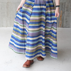 裾フレアでスタイルアップ！ミックスボーダーロングスカート（22s-03）ブルー 11枚目の画像