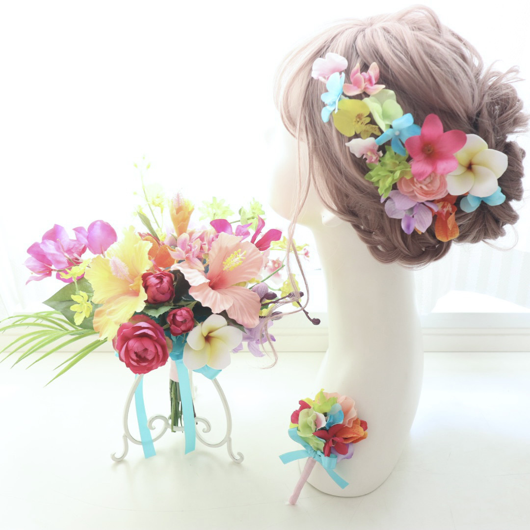 ウェディングブーケ＊トロピカルハイビスカス＆プルメリア♡海外挙式・リゾート婚向け