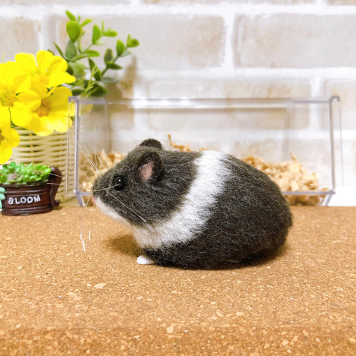 羊毛フェルト ハムスター 人形　ぬいぐるみ　キャンベルハムスター 黒　灰色 羊毛フェルト ハムスター 人形 ぬいぐるみ キャンベルハムスター 黒 灰色