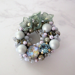 SALE 寒色系のお花ブローチ（K1082) 3枚目の画像