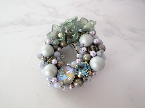 SALE 寒色系のお花ブローチ（K1082) 3枚目の画像