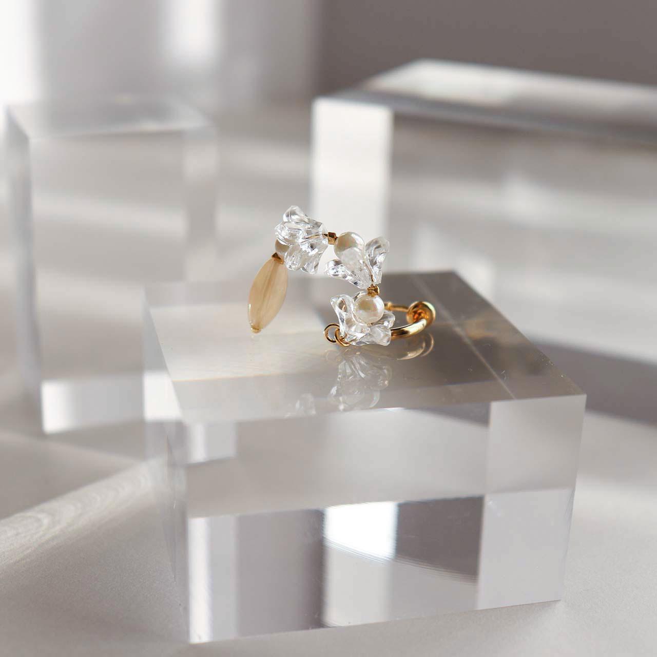 .006_ hoop earring　フープイヤリング/アクリルフラワー/パール/アンティーク/ゴールド