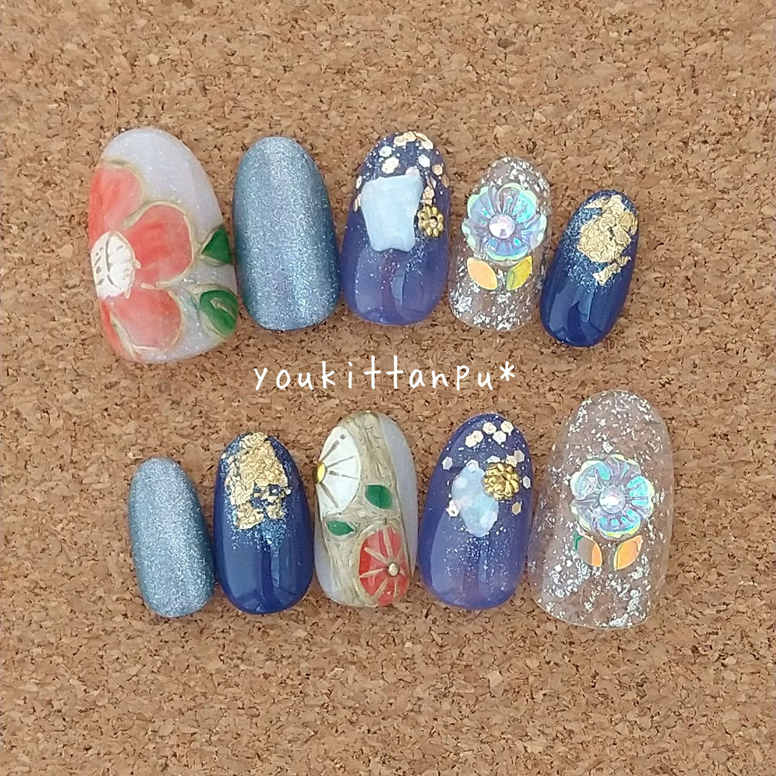 椿ニュアンス＊ネイルチップ つけ爪 結婚式 ブライダル ウェディング 白無垢 成人式 振袖 シンプル 春 夏 秋 冬 紺