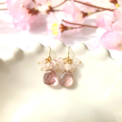 ピンククォーツとローズクォーツのピアス/イヤリング　ピンク  桜 1枚目の画像