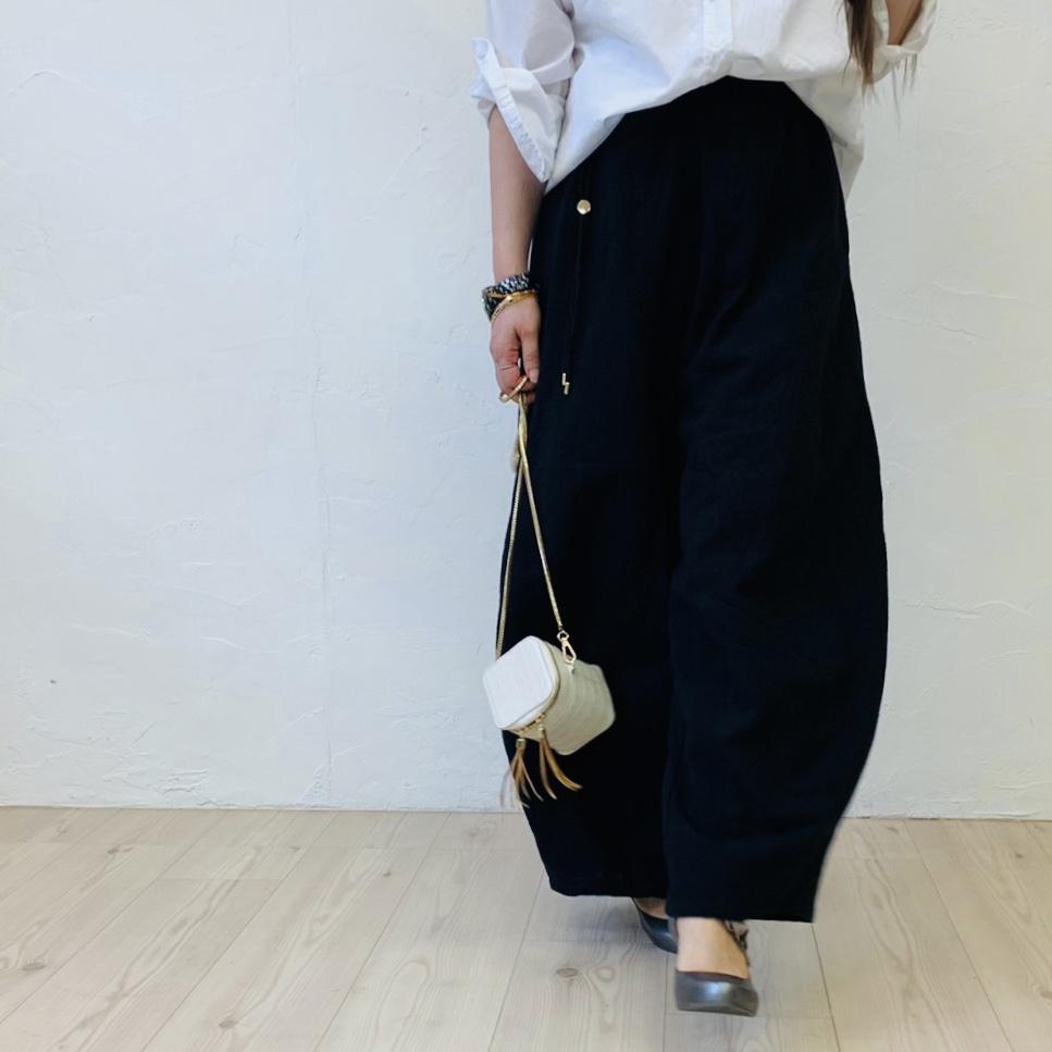 ■10日内発送■【再販】「ゆったり大人のサーカスパンツ。」ウエストゴム バギー ワイドパンツ マットブラック 冬