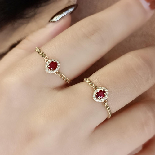 K18ルビー ダイヤモンドリングとK18YGパールネックレス Classic CHESS（クラシックチェス） K18YG ルビー オーバル