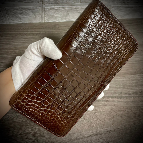 高級 クロコダイル センターカット 長財布 ワニ革 ギャルソン